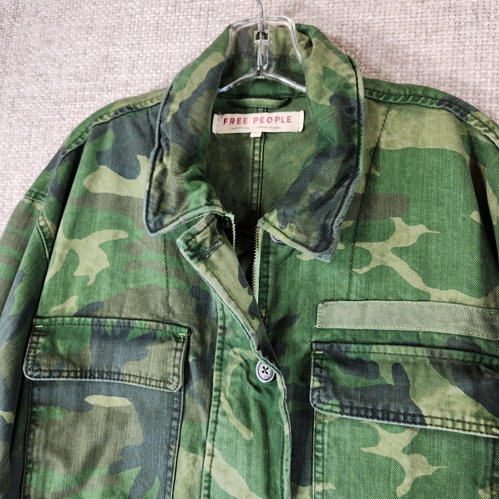 Free People Seize The Day Canvas Military Jacket‎ Womens L Green Tan Camo NWT - Picture 3 of 16